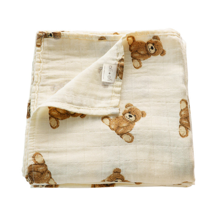 Bears Bamboo Organic Muslin Swaddle Blanket