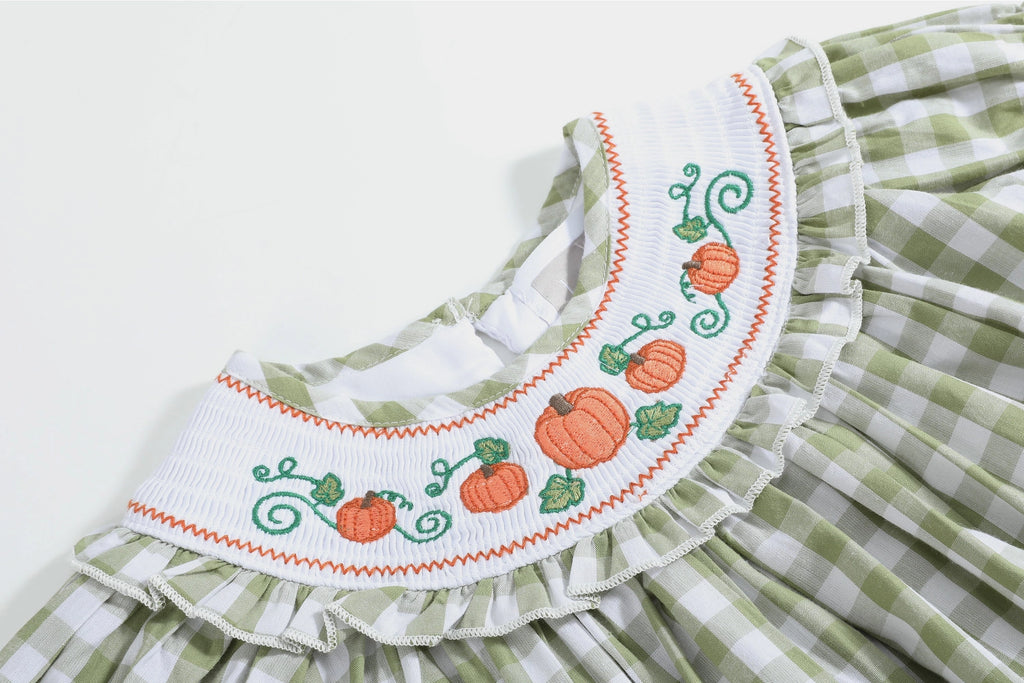 Sage Green Pumpkin Smocked Bishop Dress