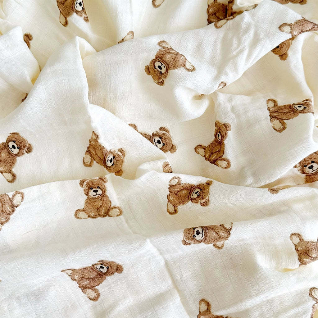 Bears Bamboo Organic Muslin Swaddle Blanket