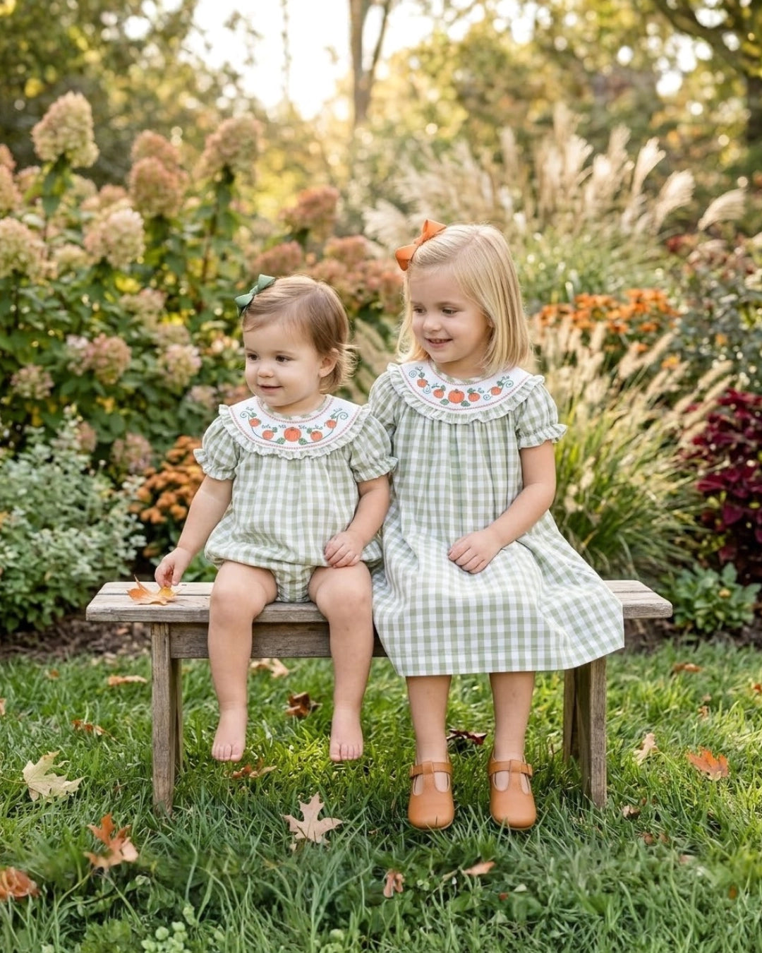 Sage Green Pumpkin Smocked Bishop Dress